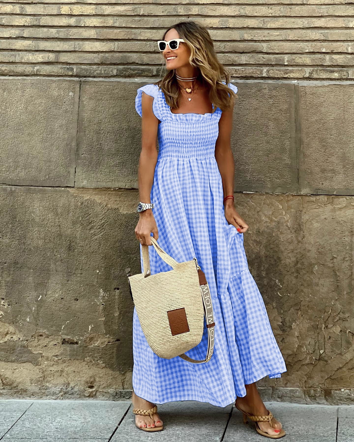 Plaid Ruffle Maxi Dress by Greta 