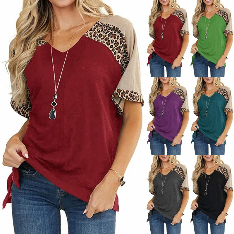 Leopard Splice Greta  Casual Short Sleeve Top