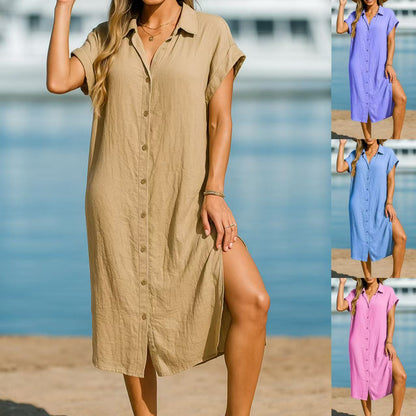 Chic Cotton Linen Lapel Dress by Greta 