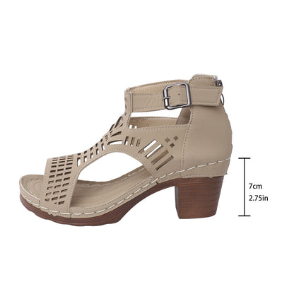 Chic Cutout Greta  Chunky Heel Sandals
