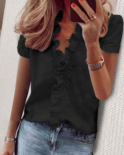 Chic Ruffled Long Sleeve Blouse by Greta 