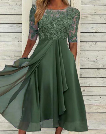 Elegant Greta  Lace Midi Evening Dress