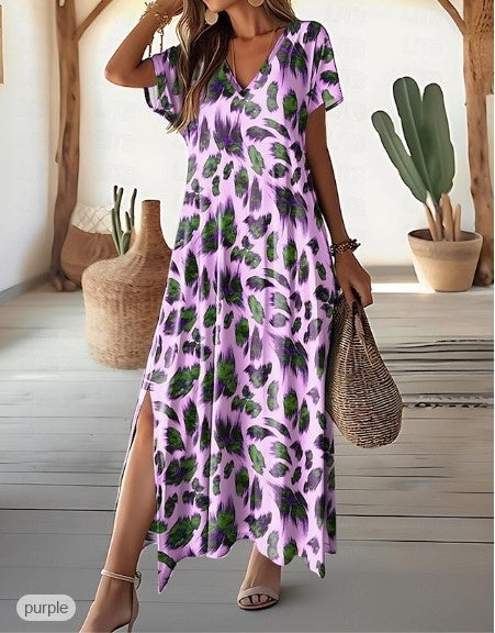 Vibrant Split V-Neck Dress by Greta 