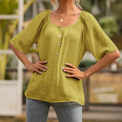 Chic Square Collar Top Greta  Short Sleeve