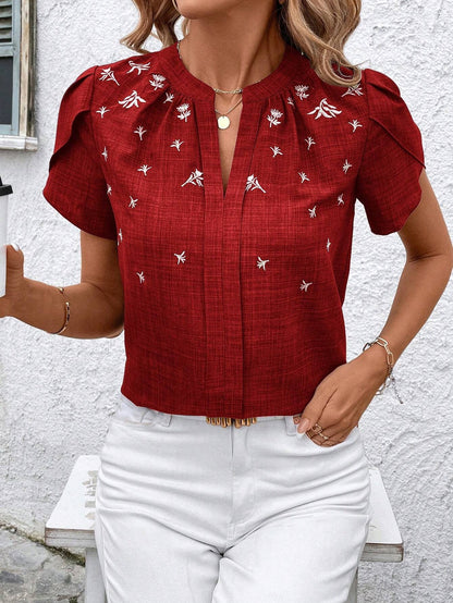 Chic Printed Blouse Greta  Shoulder Pleat Top
