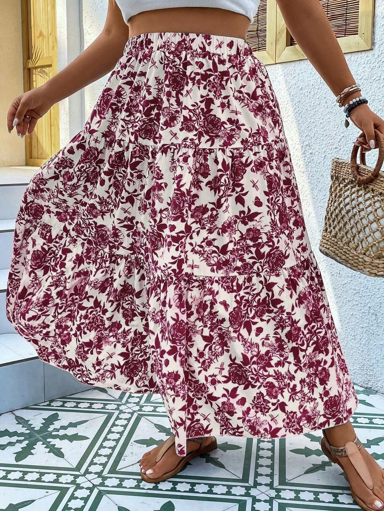 Floral Print Greta  Plus Size Maxi Skirt