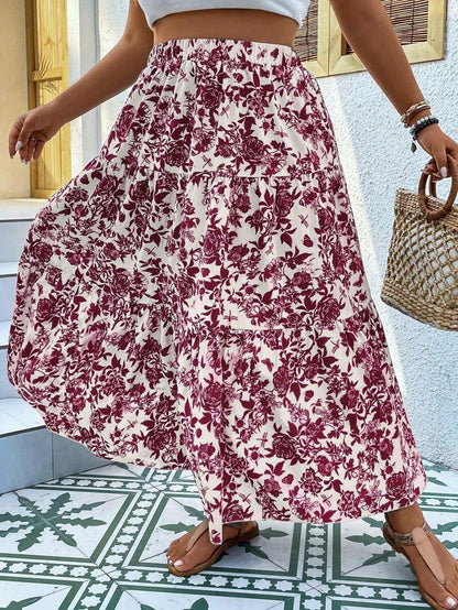 Floral Print Greta  Plus Size Maxi Skirt