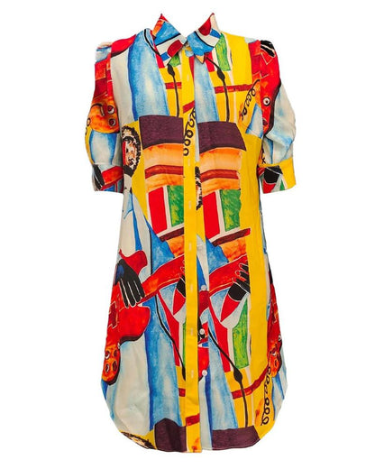 Vibrant Geometric Greta  Mid-Length Top