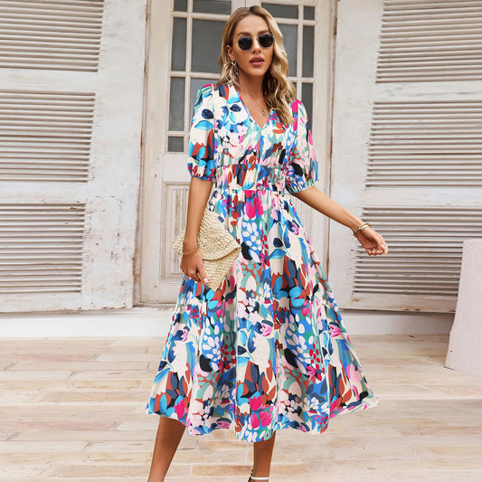 Bohemian Floral V-Neck Dress by Greta 