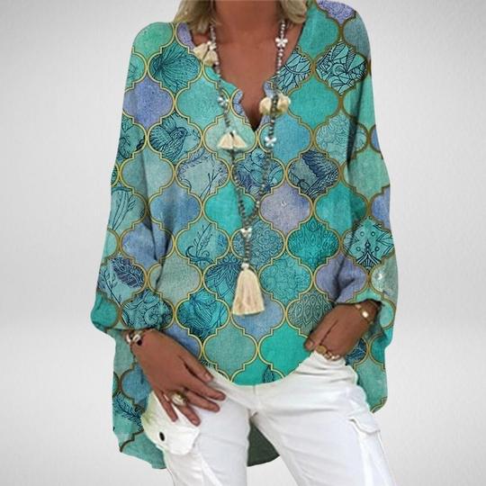 Vibrant Printed V Neck Top Greta 