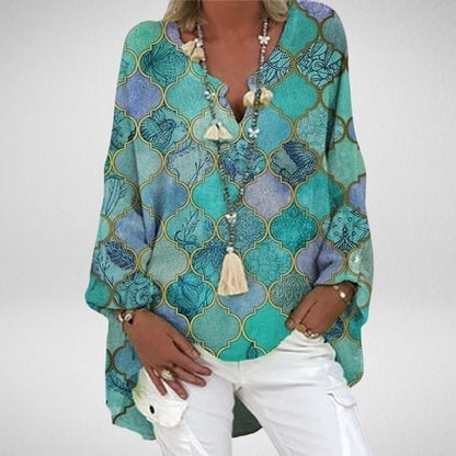 Vibrant Printed V Neck Top Greta 