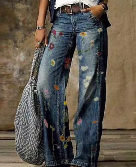 Artistic Floral Wide Leg Pants by Greta 