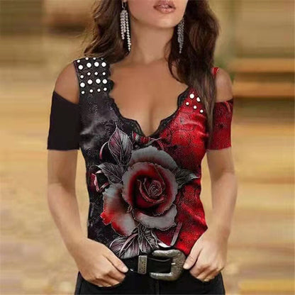 Romantic Rose Print Greta  Summer T-Shirt