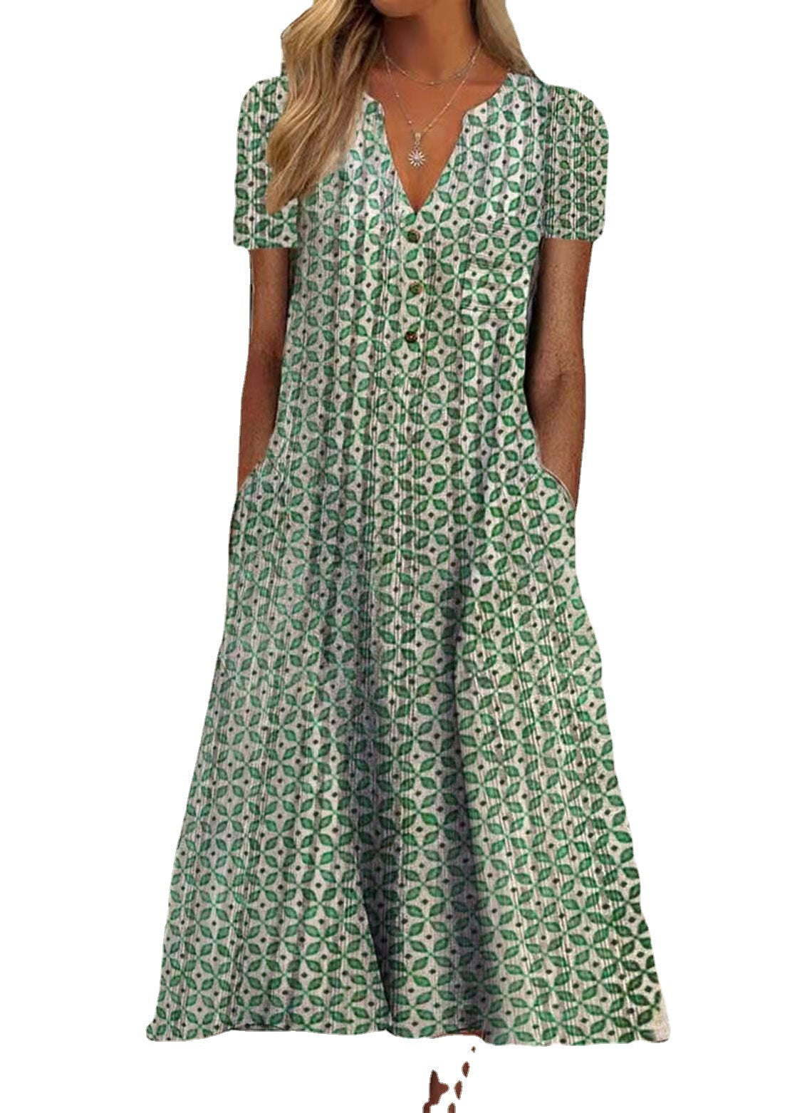 Printed V-Neck Maxi Dress by Greta 