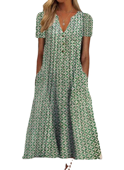 Printed V-Neck Maxi Dress by Greta 