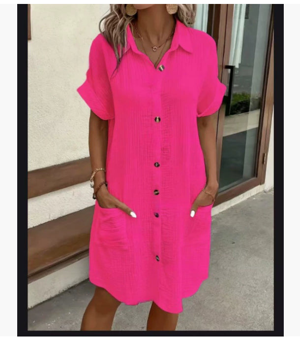 Chic Greta  Cotton Linen Shirt Dress