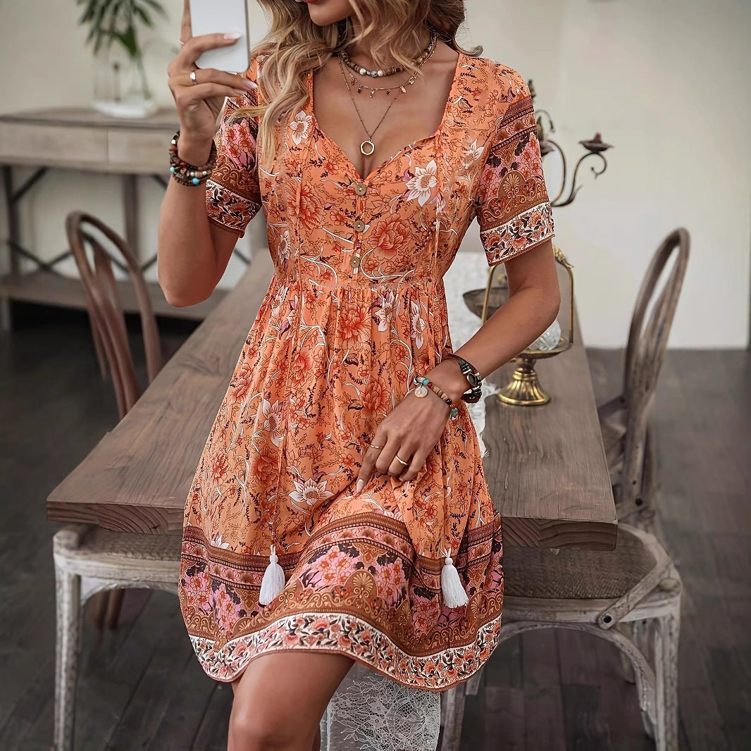 Boho Floral Greta  Summer A-Line Dress