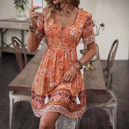 Boho Floral Greta  Summer A-Line Dress