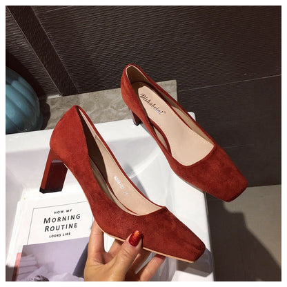 Chic Suede Square Toe Heels by Greta 