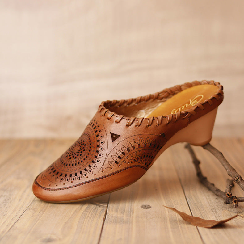 Vintage Leather Mid-Heel Sandals by Greta 