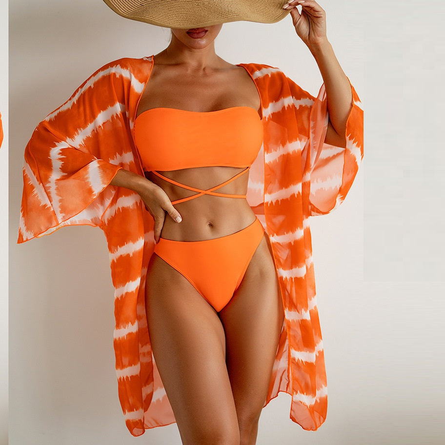 Vibrant Chiffon Three Piece Swimsuit by Greta 