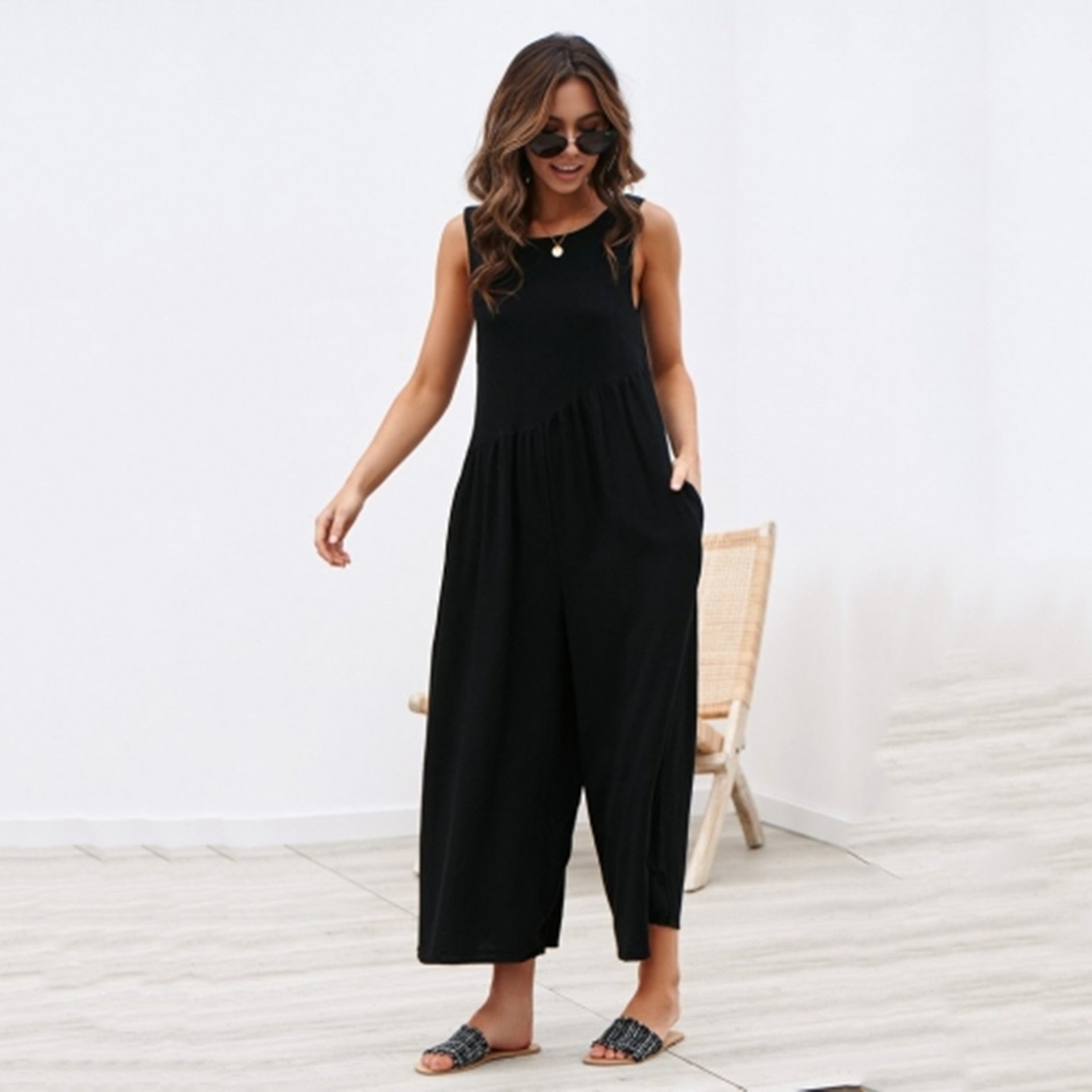 Chic Solid Color Vest Jumpsuit by Greta 