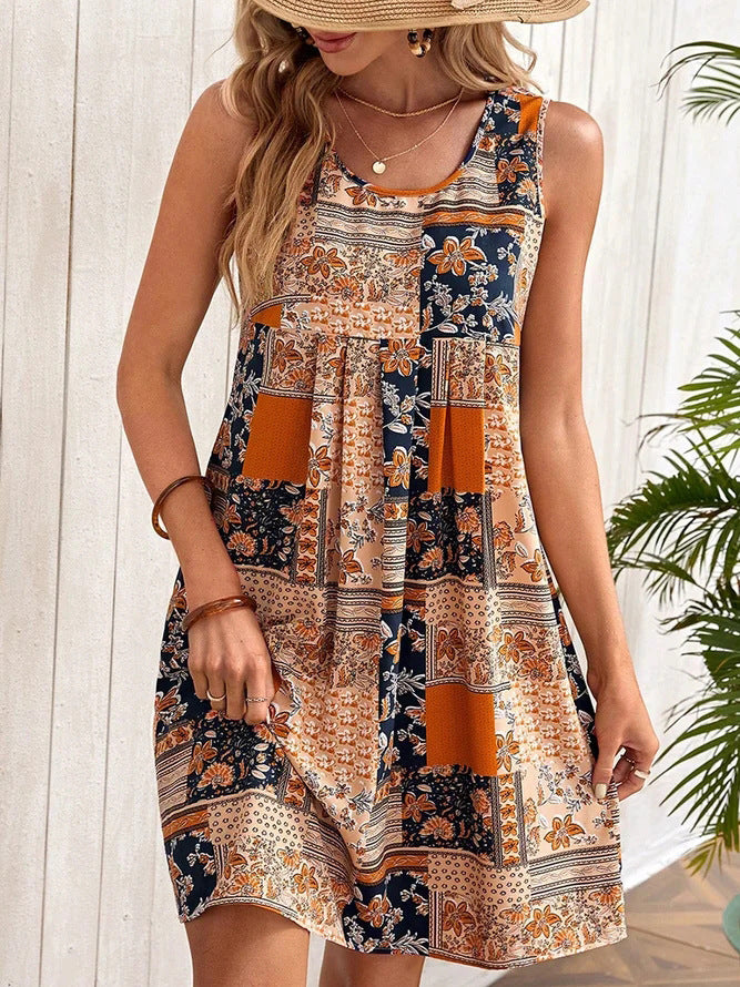 Printed A-Line Sleeveless Dress by Greta 
