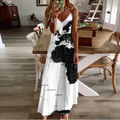 Chic Map Print Greta  High Waist Maxi Dress
