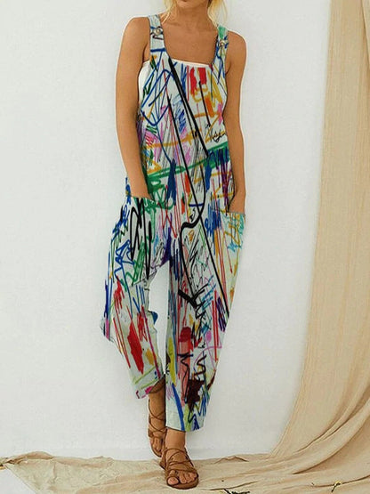 Artful Print Greta  Loose Jumpsuit Trousers