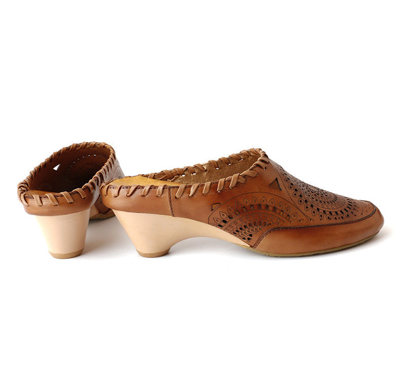 Vintage Leather Mid-Heel Sandals by Greta 