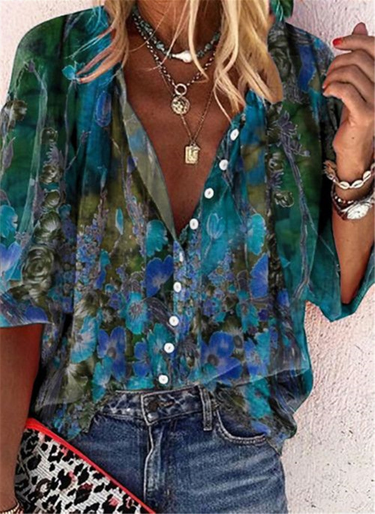 Floral Button-Up Greta  Short Sleeve Shirt