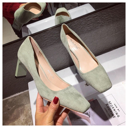 Chic Suede Square Toe Heels by Greta 