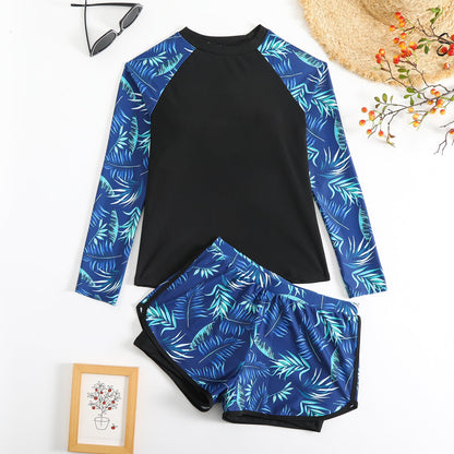 Leaf Print Greta  Long Sleeve Tankini Set