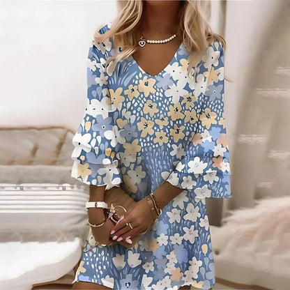 Floral Flared Sleeve Midi Dress by Greta 