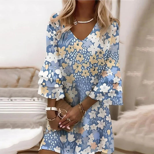 Floral Flared Sleeve Midi Dress by Greta 