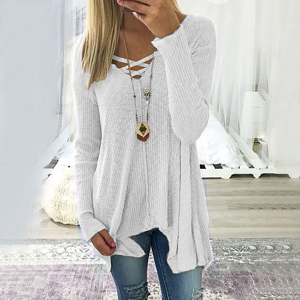 Elegant V-Neck Irregular Blouse by Greta 