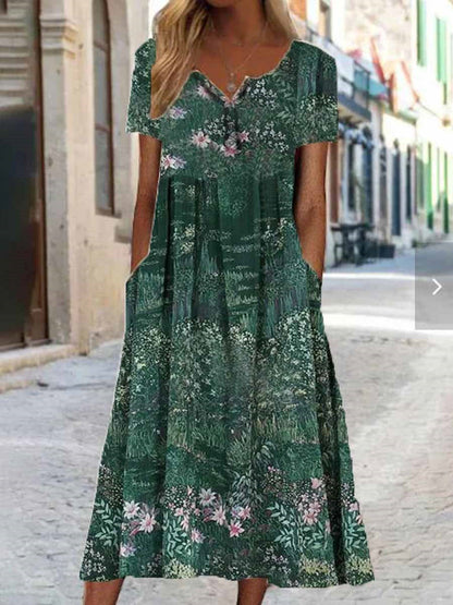 Artful 3D Print Dress by Greta , Short Sleeve