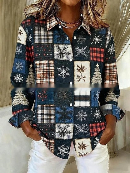 Plaid Colorblock Greta  Long Sleeve Blouse