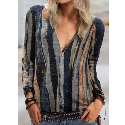 Vibrant Stripe Greta  V-Neck Zip Top