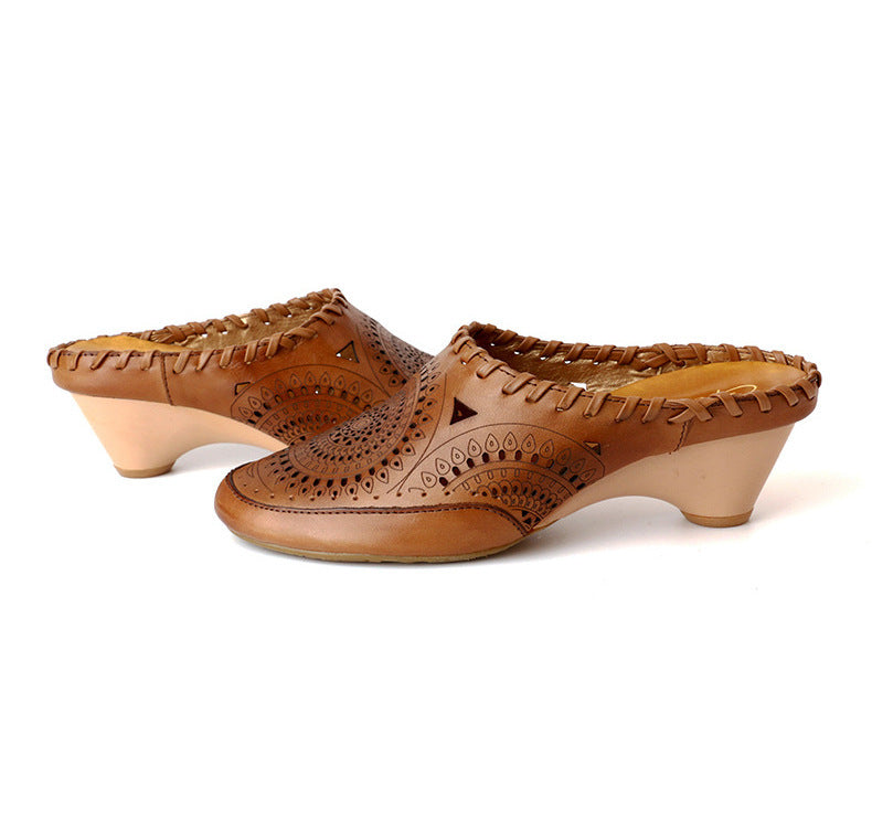 Vintage Leather Mid-Heel Sandals by Greta 