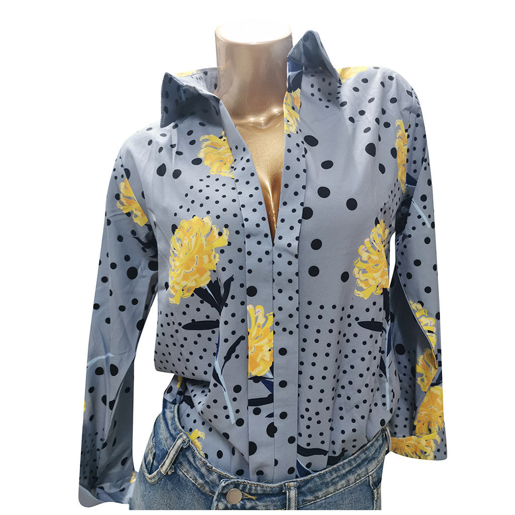 Chic Floral Dot Greta  V-Neck Fashion Top