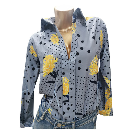 Chic Floral Dot Greta  V-Neck Fashion Top
