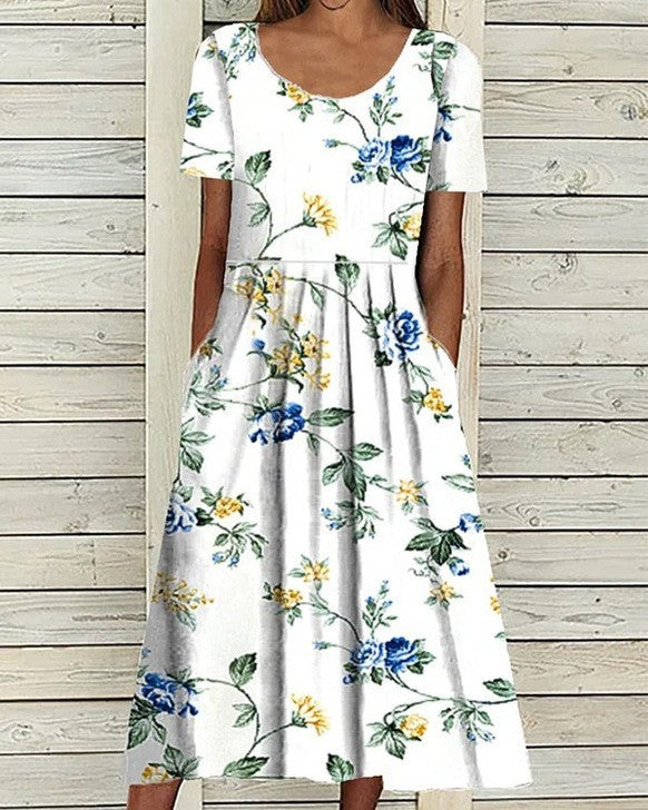 Floral Print Round Neck Dress by Greta 