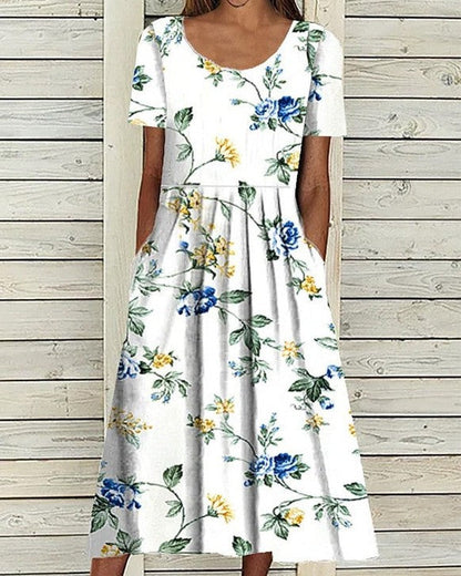 Floral Print Round Neck Dress by Greta 