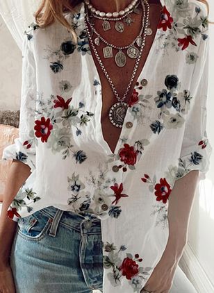 Floral V-Neck Loose Blouse by Greta 