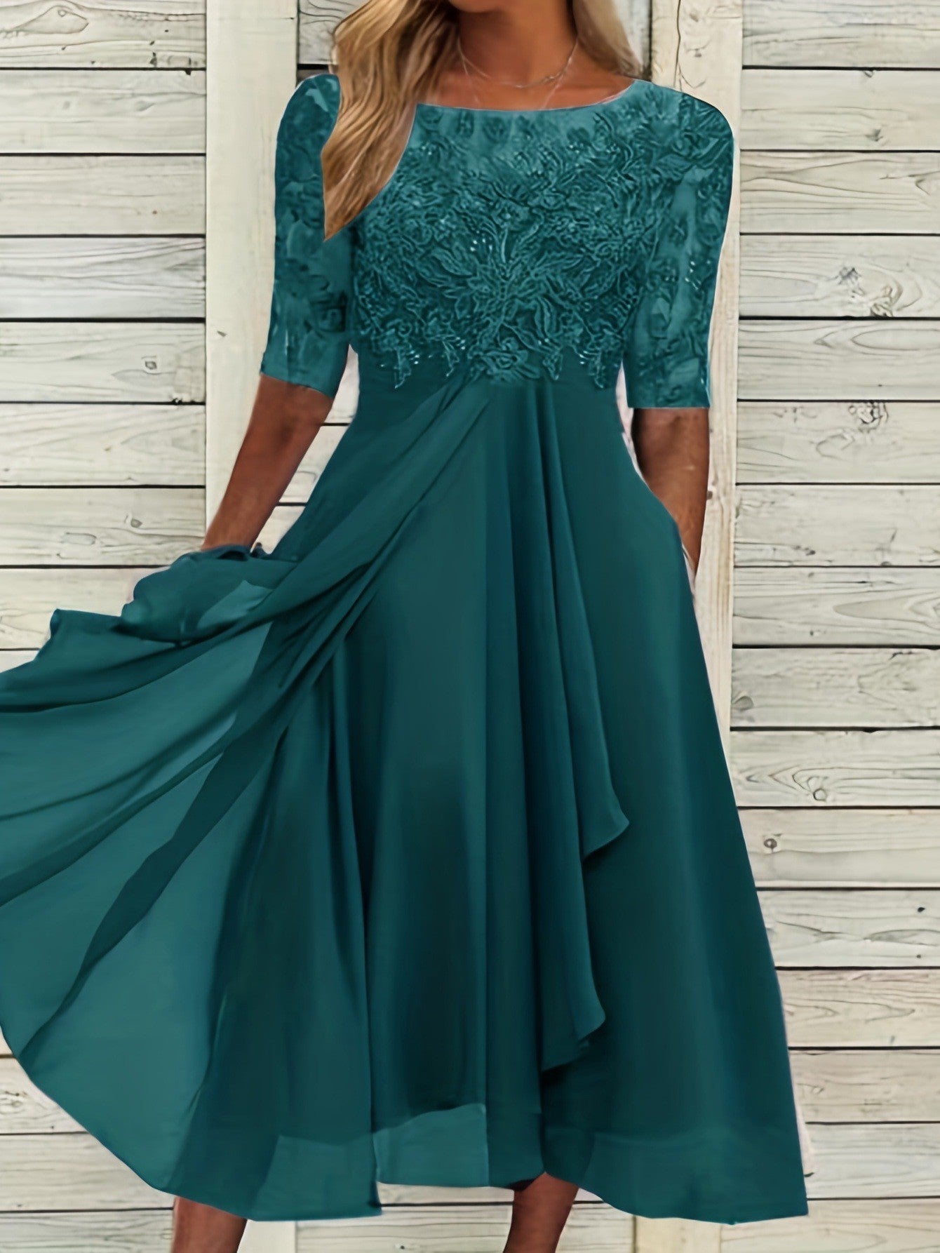 Elegant Greta  Lace Midi Evening Dress