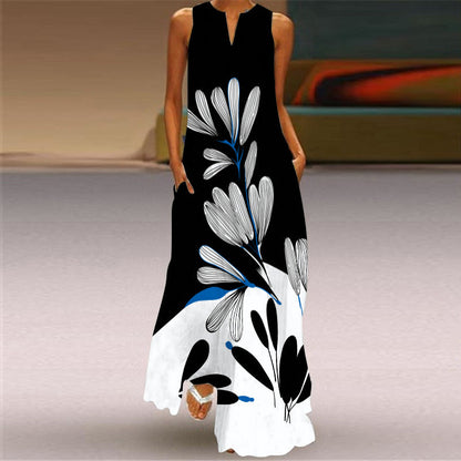 Chic Print Maxi Dress Greta  Sleeveless V-Neck