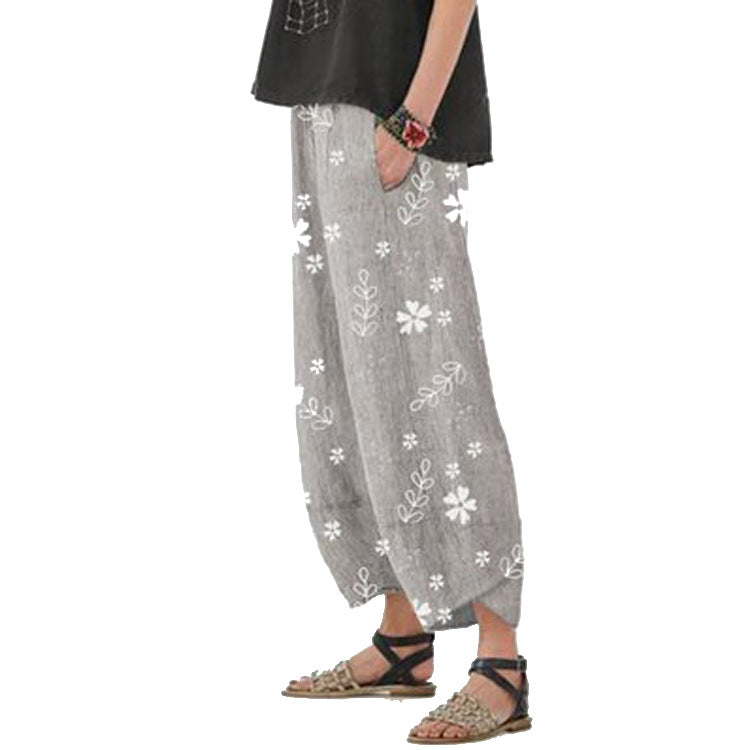 Floral Cotton Wide-Leg Pants by Greta 