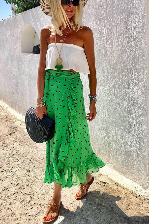 Ruffled Green Polka Dot Skirt by Greta 