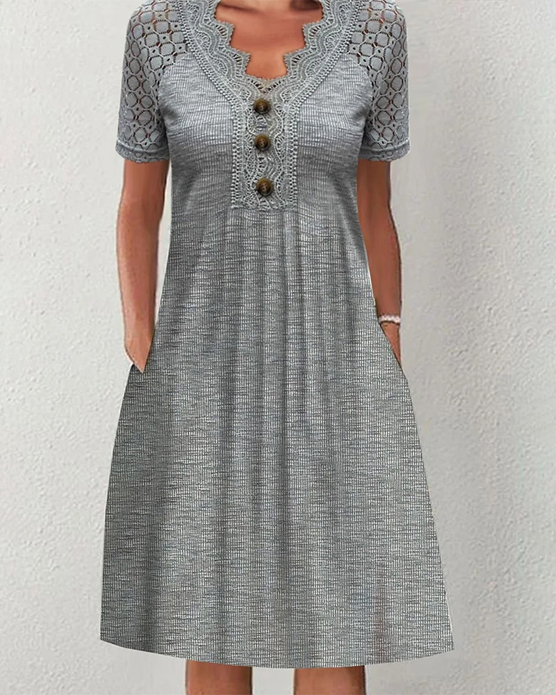 Lace V-Neck Gray Dress by Greta 